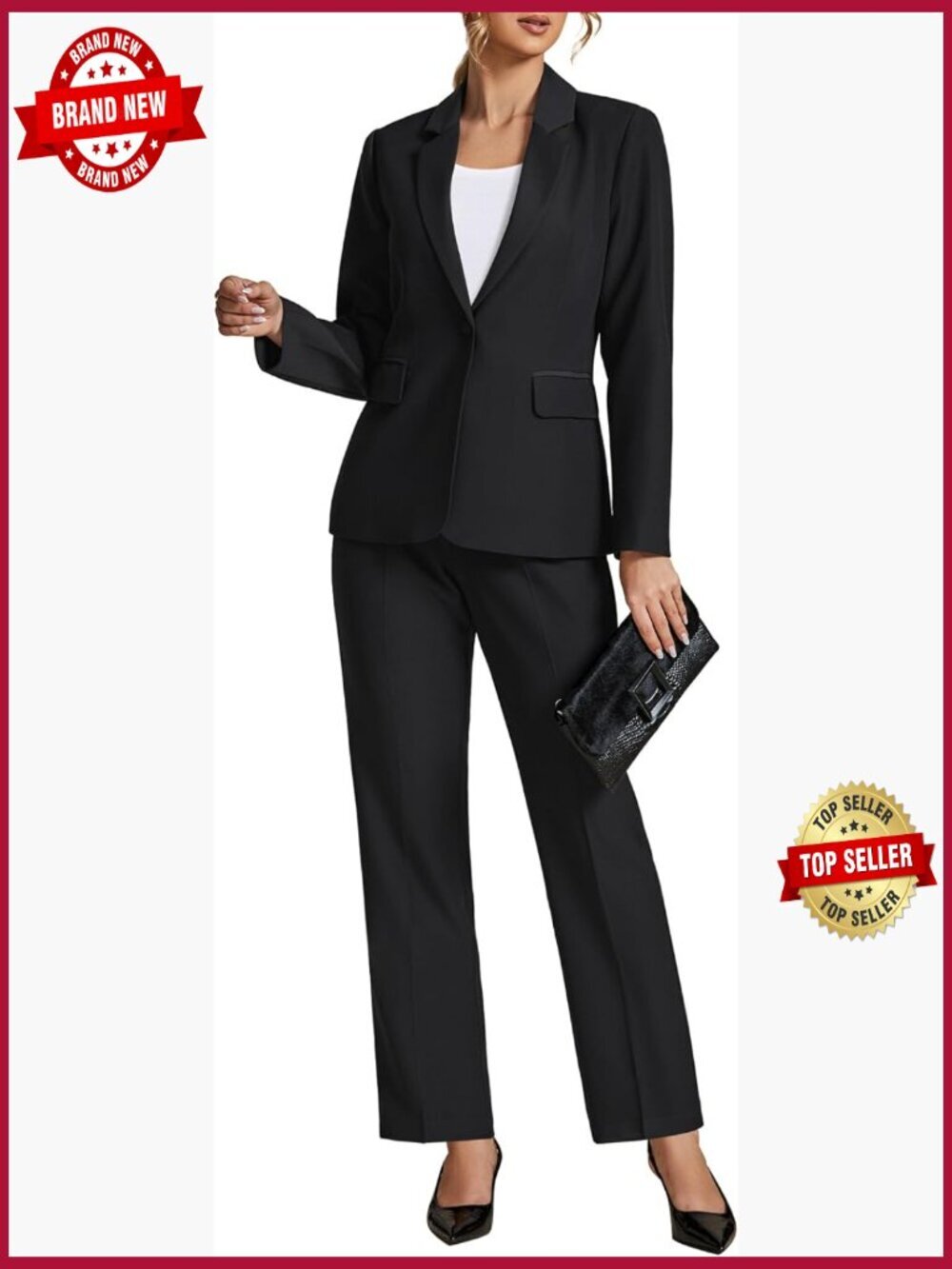 Women's 2 Piece Pant Suit Blazer and Straight Leg Pants Set Business Casual